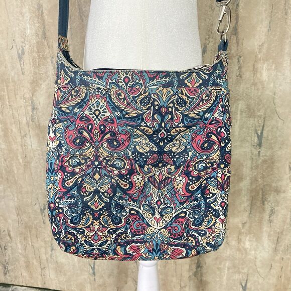 Travelon Women's Zip Crossbody Bag Multi Pocket Organizer Paisley Blue GUC - Picture 5 of 16